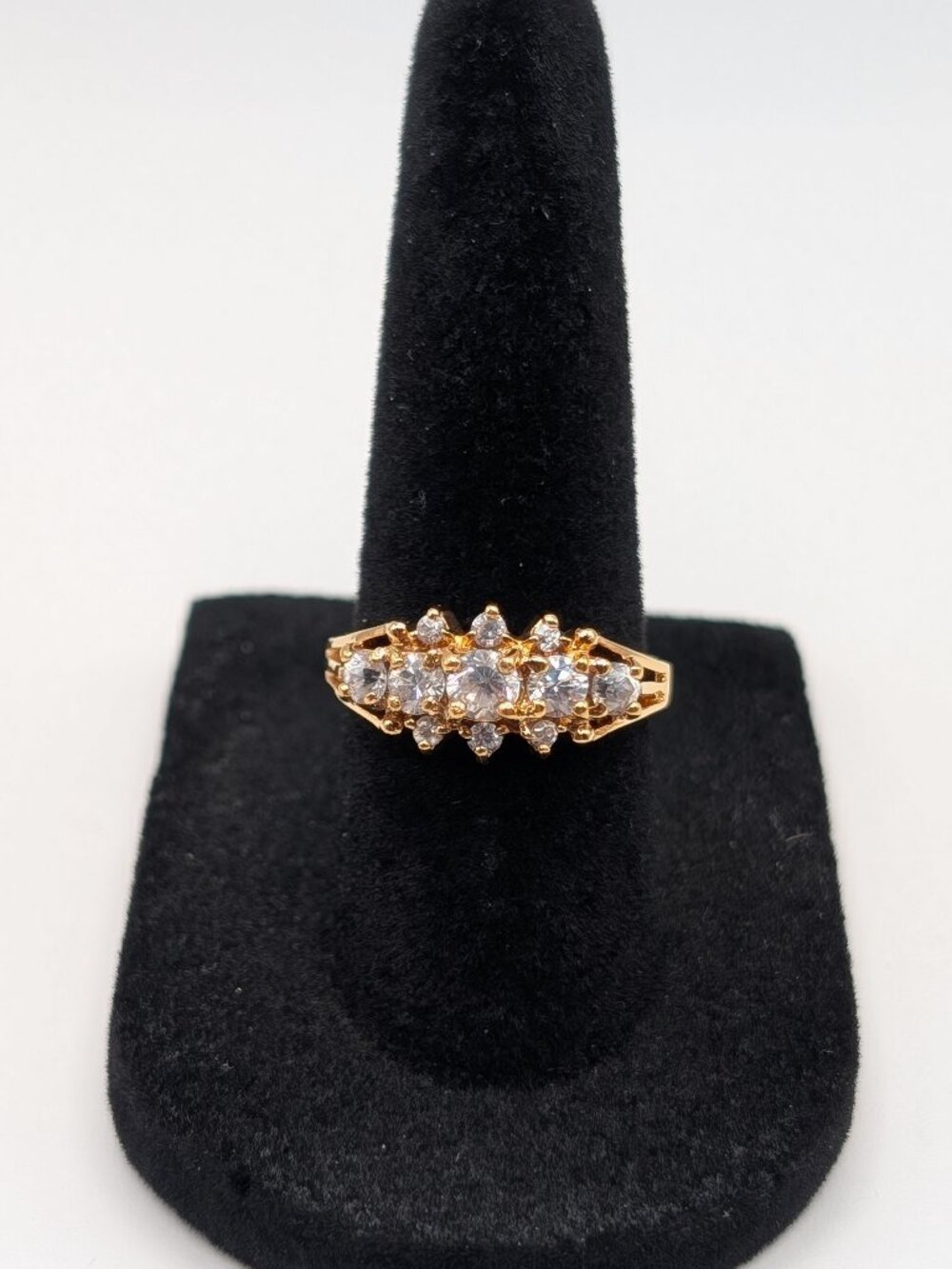 Vintage Style Gold Plated Triple Row CZ Cluster Stacking Wedding Band Ring Sz 6